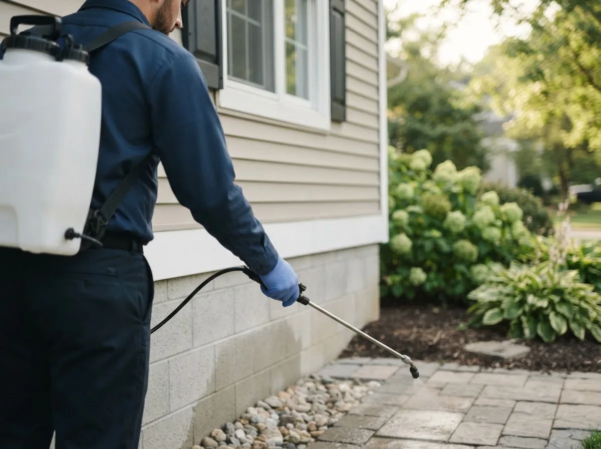 Pest control technician inspecting a home in Lowmansville, KY